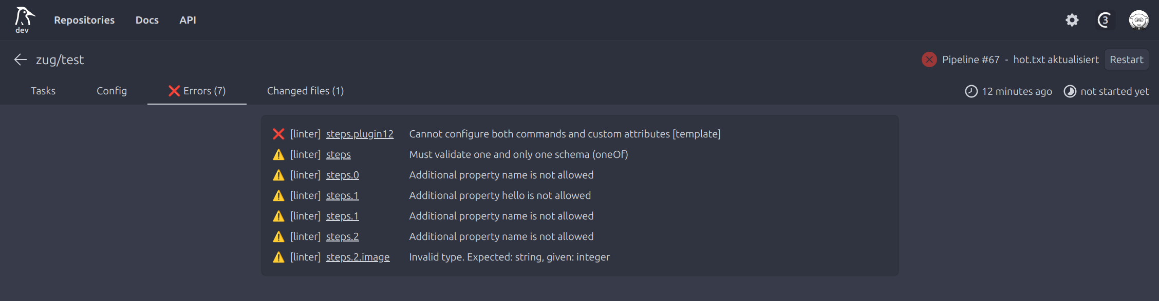 UI 中的错误和警告